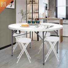 White 48" Round Bi-Folding Plastic Table, 4FT Portable Commercial Dining Table For Kitchen Outdoor Party Wedding Event, 1 Pack,Foldable Table,Outdoor Table - trắng - Xem 2