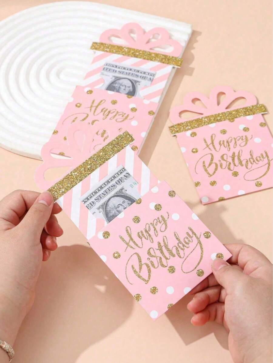 3个粉色生日贺卡信封，可折叠现金礼品卡，生日派对礼品卡，惊喜折叠礼品卡，节日派对礼品 - 多色 - 查看 1