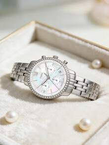 Reloj de acero inoxidable con cronógrafo de tres esferas y calendario, unisex de la serie Three de FOSSIL - Blanco+Plata - Ver 2