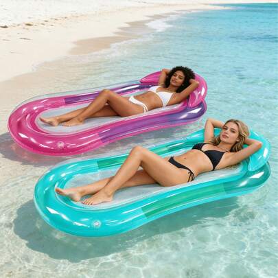 1pc Inflatable Float, Transparent Minimalist Design, With Headrest, Gradient Jelly Color, Suitable For Water, Swimming Pool, Beach, Home Pool, Inflatable Float, Water Inflatable Resting Seat, Swimming Pool Inflatable Floating Device, Swimming Pool Raft, Requires Separate Purchase Of Inflator Pump