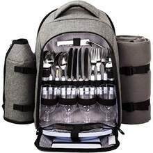 Hap Tim Mochila de picnic para 4 personas con juego de cubiertos compartimento refrigerador botella desmontable soporte para vino manta de forro polar ideas lista de boda gris 3263 - Gris1 - Ver 1