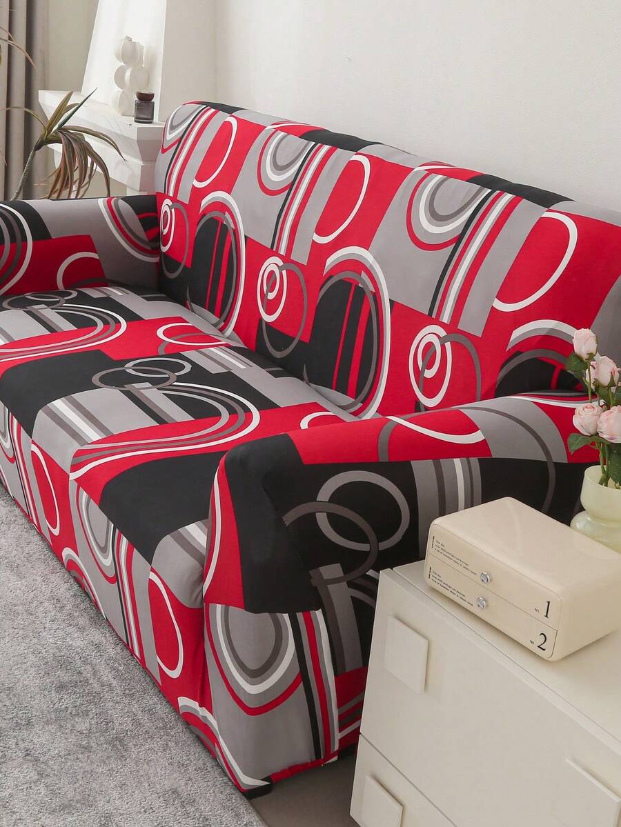 1pc Elastic Sofa Cover, All Inclusive Polyester Sofa Cover, Knitted Milk Silk All Season Universal Sofa Cover - Red - View 1