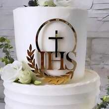 1pc/3pcs Gold Mirror Acrylic Cross Dove IHS Baptism Cake Toppers,For Baptism Communion Theme Party DIY Cake Dessert Decoration Supplies - Multicolor - View 5