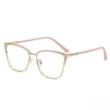 1 Pair Cat Eye Metal Fashion Rhinestone Decor Clear Lens Glasses - Gold - View 10
