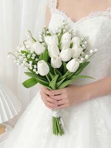 Bridal Bouquet Wedding Bridesmaid Bride Holding Flowers Calla Lily Bouquet Wedding Ceremony Anniversary Bridal Shower Rehearsal Festivals Party Table Centerpieces Flowers Arrangement Photography Props Decor - White - View 3