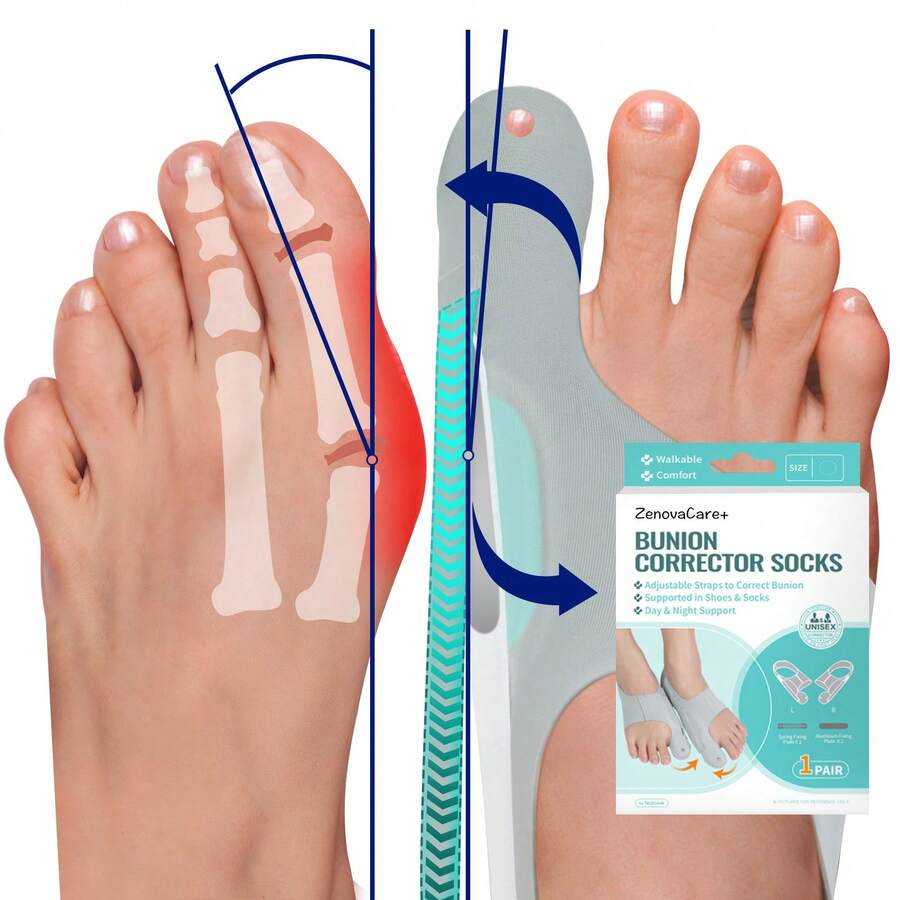 Tech Love 1 Pair Corrector Bunion  Toe Separator For Women Men, Toe Separator In Shoes With Gel Cushion Pads For Big Toe, Adjustable Toe Separator Sleeves With 4 PCS Fixing Plates Day Night(Medium)