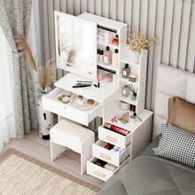 Makeup Vanity Desk With Mirror, 4 Drawers And Opening Shelves, Bedroom Vanity Table - White - View 5