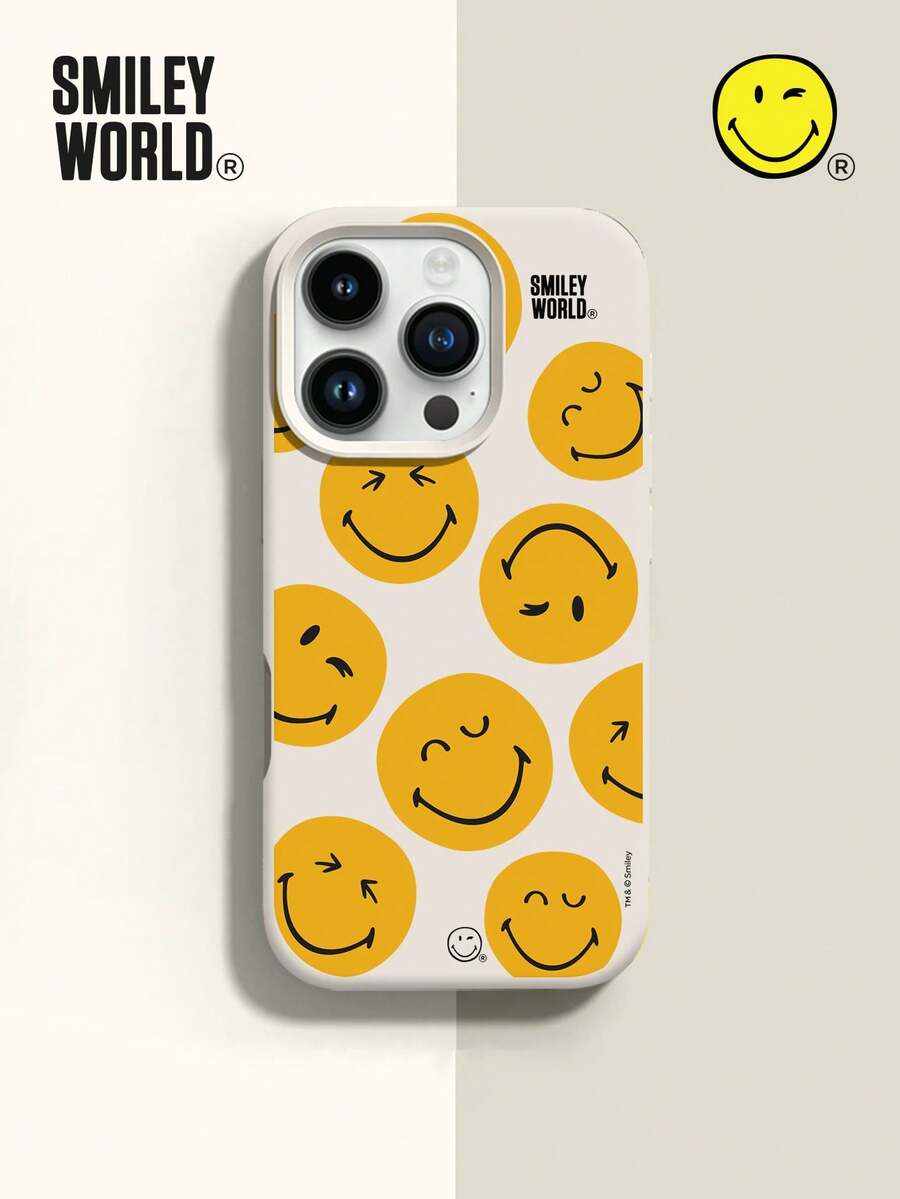 Smiley World SmileyWorld® 1pc Shock-Absorbing Full Coverage Silicone Material Liquid Soft Phone Case, Yellow Smiley Face Pattern, UV Printing, Compatible With IPhone 17, 16, 15, 14, 13, 12, 11 Pro Max, Suitable For Holiday Gifts, Commuting, Anti-Drop High-Quality Design - Multicolor - View 1
