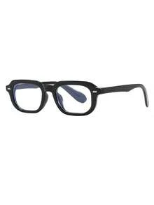 1 paire de lunettes plates de mode décontractée pour hommes, avec monture carrée noire en PC, de couleur unie minimaliste - Rose bonbon - Voir 3
