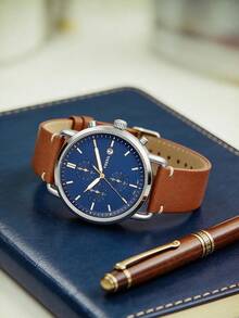 Fossil FS5401 Men's Quartz Leather Three-Hand Watch Stainless Steel Case/Scratch Resistant Glass - Brown - View 2