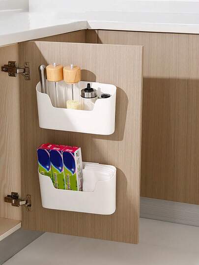 1 pieza Divisor de cajón de cocina, estante de almacenamiento y organización montado en la pared sin necesidad de taladrar, fácil de instalar - Estante de almacenamiento multifuncional para baños, cosméticos, etc. - Hecho de plástico clásico, con ventanas transparentes, cestas, cajas y contenedores