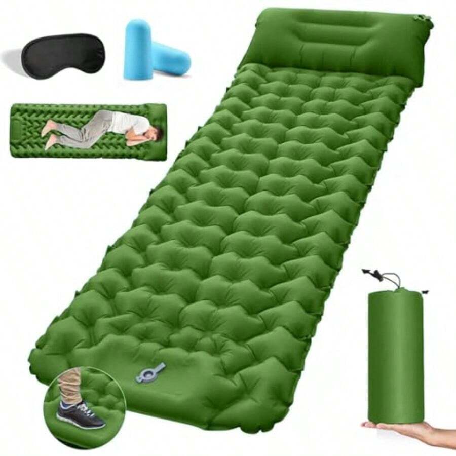 Almohadilla Iable para Dormir Almohadilla De Camping Almohadilla para Dormir con Bomba De Pie Incorporada Almohadas Iables para Mochilero Verde Simple - Verde simple - Ver 1