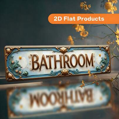 2D Flat, Vintage "Bathroom" Wall Plaque - 2D Flat Metal Decor With Intricate Floral Design, Easy To Install, Suitable For Home, Living Room, Cafe, Bedroom, Garage, Study, Office - 3.9x15.7 Inches, Bathroom Decor And Accessories, Home Decor Accent, Elegant Wall Art, Easy Installation, 2D Flat