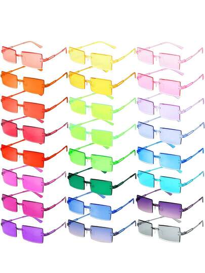12/6pcs Candy Color Frameless Square Glasses, Y2K Transparent Rimless Rectangular Suitable For Women And Men, Mixed Candy Color Glasses, Summer Beach Festival Party Gifts, Graduation Birthday Swimming Pool Party Photo Props (Random Styles And Colors)