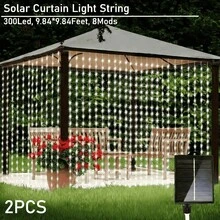 Solar Outdoor Lights Waterproof Curtain String Lights, 300 Led 9.84*9.84 Feet, 8 Mods, Garden Stuff, Suitable For Christmas, Halloween, Patio, Yard And Garden Decorations - 300 đèn LED - Xem 17