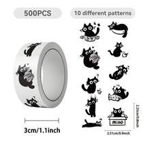 500PCS/Roll Cute And Playful Black Cat Roll Stickers DIY Decorative Decals Phone Case Laptop Diary Guitar Cups Stationery Waterproof Stickers - Multicolor - View 5