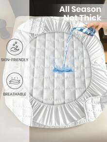 1 pieza Sábana ajustada acolchada impermeable, ropa de cama, protector de colchón, ropa de cama suave y cómoda para el dormitorio, funda de colchón hipoalergénica, se ajusta a tamaños Queen, King, Twin, Cubierta de colchón suave, a prueba de polvo, regalo perfecto para fiestas, lavable a máquina, decoración de habitación, decoración de dormitorio - Blanco - Ver 7