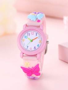 New Cartoon Butterfly Children's Watch, Quartz Electronic Watch With Colorful Numerals, Gift For Little Girls - Blue - View 1
