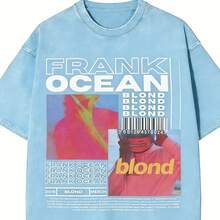 2026 Summer ClothesWashed T Shirt Frank Oceans Blonde Album Music Hip Hop Vintage T-Shirts Oversize Streetwear Cotton Summer Tees For Men WomenLoose And Comfortablesummer Tops - Màu xanh nhạt - Xem 4