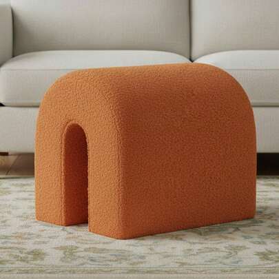 Orange Foot Ottoman, 16.93" Upholstered Footstool With Soft Teddy Velvet, N-Shaped Dressing Table Stool, Compact And Stylish Living Room And Bedroom Stool