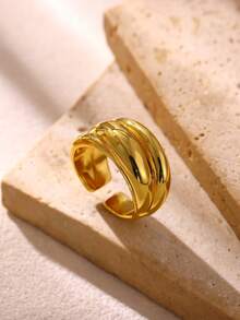 Stainless Steel Metal Heart Open Ring Gold Color Plated Minimalist Fashion Jewelry Accessories Gift - JZ9329 - View 4