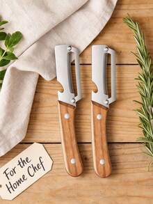 1/2/3件套多功能二合一削皮器，加厚不锈钢水果削皮刀，二合一多功能蔬菜削皮器带开瓶器，木柄不锈钢刀片厨房工具，适用于甘蔗、土豆、水果、菠萝、南瓜、胡萝卜、蔬菜等。 - 彩色 - 查看 1