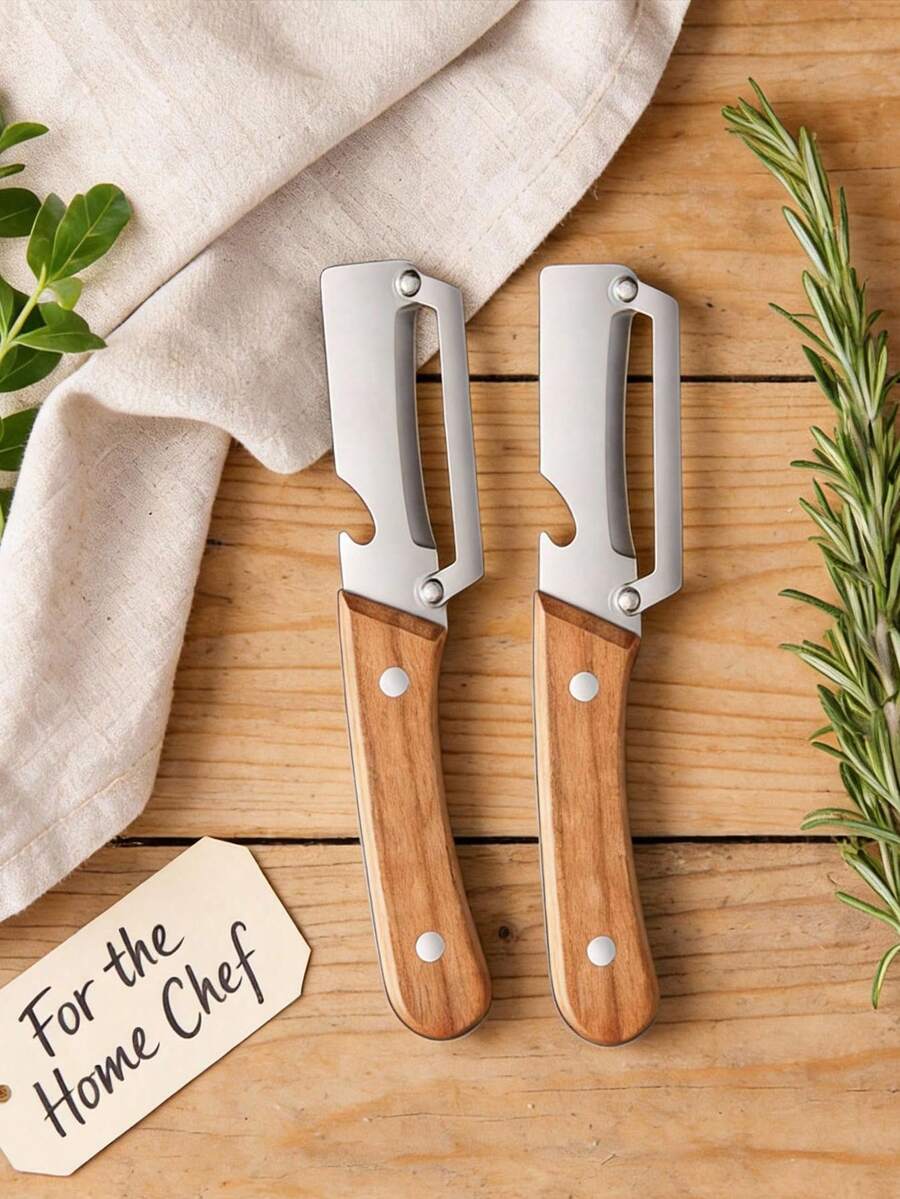 1/2/3件套多功能二合一削皮器，加厚不锈钢水果削皮刀，二合一多功能蔬菜削皮器带开瓶器，木柄不锈钢刀片厨房工具，适用于甘蔗、土豆、水果、菠萝、南瓜、胡萝卜、蔬菜等。 - 彩色 - 查看 1