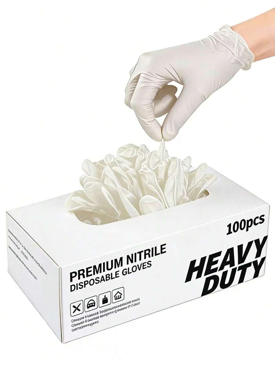 100只/包 一次性白色丁腈手套,不含乳胶,耐用家用清洁手套,适用于厨房、加工、清洁、染发、美发沙龙、家用电器等防水场合 - White - 查看 1