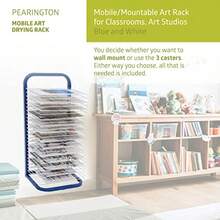 Pearington - Estante de Secado de Arte móvil y de Pared de 25 estantes para Estudios de Arte y aulas 13 Pulgadas de Profundidad x 17.5 Pulgadas de Ancho x 39.5 Pulgadas de Alto Azul/Blanco - Azul - Ver 2