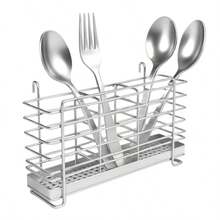 Sturdy 304 Stainless Steel Utensil Drying Rack Basket Holder with Hooks 3 Divided Compartments Rust Proof No Drilling - pago - Ver 8
