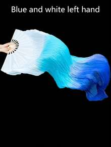 Blue & White Chiffon Fan - Double Layer Design, Minimalist Style | Suitable For Solo Dance, Weddings, New Year Performances, Holiday Decor, Elegant & Lightweight Fabric - Multicolor - View 7