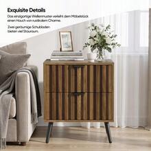 Modern Bedside Table With Recessed Design And Two Drawers, Suitable For Bedrooms, Hallways, Living Rooms And Children's Rooms, Walnut - 45 X 40 X 53 cm - View 6