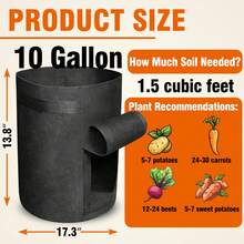 2 Túi trồng khoai tây có nắp đậy, dung tích 10 gallon (khoảng 35,7 lít), chậu hoa có tay cầm và cửa sổ thu hoạch, thích hợp trồng khoai tây, cà chua và các loại rau như atiso, củ cải đường, cà rốt, hành tây, đậu phộng, lạc đen. - vải không dệt - Xem 5