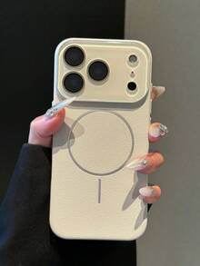 1pc Premium Feel Lychee Pattern Leather Magnetic Case Compatible With IPhone 17 Pro Max 17 Pro 16 15 14 Plus 13 12 Pro Max All Inclusive AG Lens Cover - White - View 3