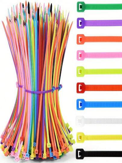 100/300根彩色尼龙扎带，非常适合固定电缆，适用于家庭、花园、车库和工作室等场所。