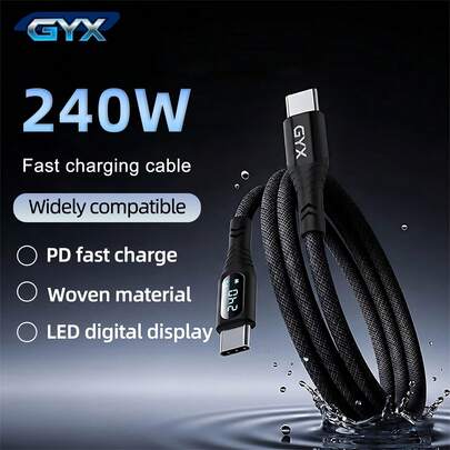 GYX Cable de carga para coche, carga superrápida, cable de datos USB A a Tipo-C, Tipo-C a Tipo-C con pantalla digital LED, carga rápida con trenzado de nailon, superficie mate, compatible con sincronización de datos y transferencia de alimentación USB, compatible con iPhone 15/16, POCO y otros dispositivos. Adecuado para uso en interiores/exteriores/viajes y automóvil