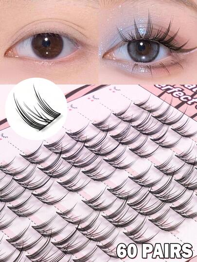 MAANGE Bộ 60 miếng lông mi giả hình tai mèo hoạt hình, tạo vẻ tự nhiên, phù hợp với người hay cau mày, trang điểm mắt mèo, lông mi giả, lông mi chùm, quà tặng lễ Phục Sinh, quà tặng cho phụ nữ, lông mi giả giá cả phải chăng.