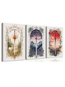 3件套现代Maasiverse套装，TOG，ACOTAR，新月城，奇幻剑术，奇幻书卷风墙画海报，节日礼物，送给朋友的理想礼物，卧室艺术画，客厅装饰，办公室装饰，厨房墙画，书店墙画，墙面装饰，家居装饰，房间装饰，帆布墙画，海报，带框墙画，可选画框 - A - 查看 13