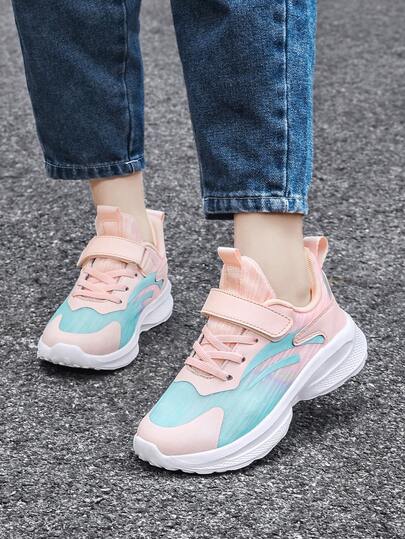 Kids' Spring/Summer Breathable Mesh Sneakers, Non-Slip Durable Soles, Fashionable Gradient Color Uppers, Adjustable Hook & Loop Closure, Casual School Sports Running Shoes