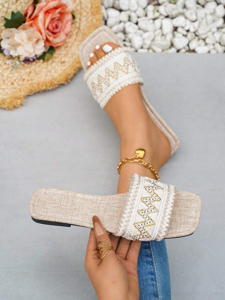 Women's Casual Fashion Flat Slip-On Sandals - Beige - View 1