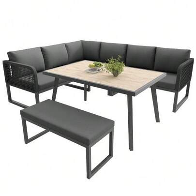 Gartenmöbel Set mit Hochwertigen Sitzkissen & Rückenkissen, Garten Loungesessel para 6-8 pessoas, SetHandgeflochtene PE-Rattan Polstergruppe, Wetterfestes Terrassen Sofa Set,Grau