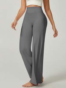 TIN  pieza Pantalones deportivos de cintura alta, corte ancho y ajuste holgado de unicolor para mujer - Gris - Ver 3