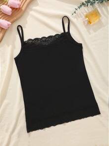 Áo hai dây ren hoa dành cho nữ, áo lót hai dây ôm sát thanh lịch, áo tank top không tay cơ bản mềm mại và thoải mái, món đồ đa năng dễ phối đồ. - màu đen - Xem 3