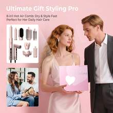 2026 New Product Upgraded 8-In-1 Pink Hot Air Brush Styler With 1200W High Power For Quick Curling And Straightening, Perfect Travel Portable Hair Dryer Tool For Home Use And Ideal Gift For Women - 查看 9