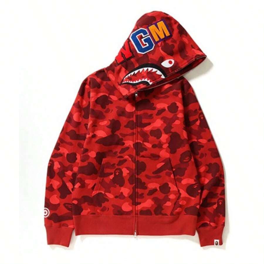 A Bathing Ape (BAPE) Men's Shark Full-Zip Hoodie – Iconic Camo Series, Multi-Color Options Available - 紅色 - 查看 1