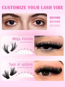 224pcs DIY False Eyelashes Set, Including Individual Lashes, Adhesive, Makeup Remover, Eyelash Curler, Create Natural & Soft Lash Effect, Suitable For Beginners, Various Lash Combinations To Meet Different Makeup Needs - Black - View 6