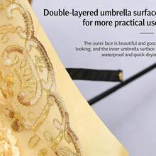 高级蕾丝刺绣复古黑色防紫外线遮阳伞，两用遮阳伞 - 蕾絲刺繡傘 - 查看 9