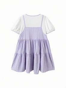 Balabala 女童层叠连衣裙飘逸轻盈透气假两件套可爱时尚夏季套装 2026 - 紫色調 - 查看 2