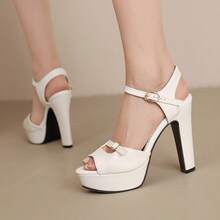 12cm Super High Heel Sandals, Sexy Thick Platform Strap Comfortable Peep Toe Shoes For Women - White - View 4