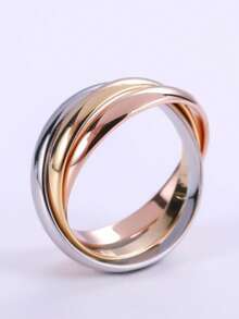 Classic Minimalist Three-Tone Titanium Steel Ring Set For Women (No Box) - 彩色 - 查看 10